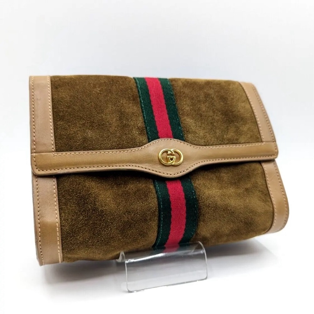 🔴SOLD🔴Gucci Vintage Flap Sherry Line Clutch bag Handbag Suede - Picture 5 of 17